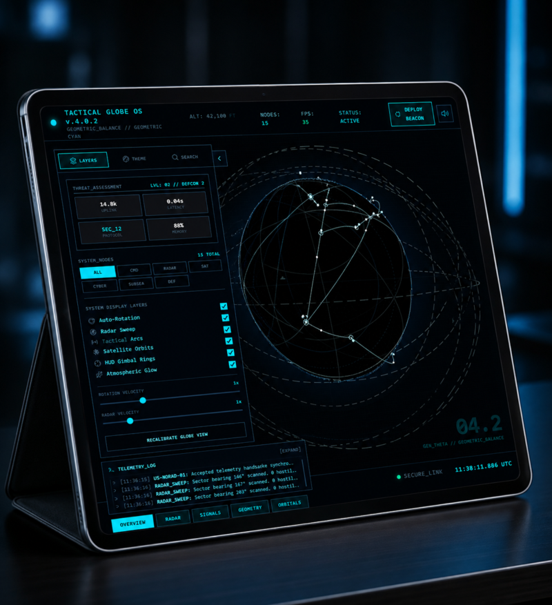 Tactical Globe OS — 3D Geospatial Command & Radar Dashboard
