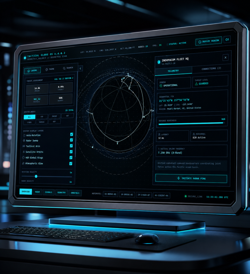 Tactical Globe OS — 3D Geospatial Command & Radar Dashboard
