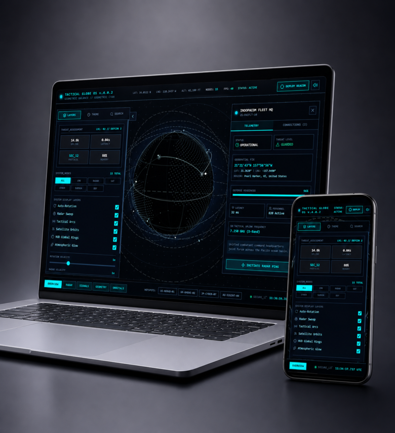 Tactical Globe OS — 3D Geospatial Command & Radar Dashboard