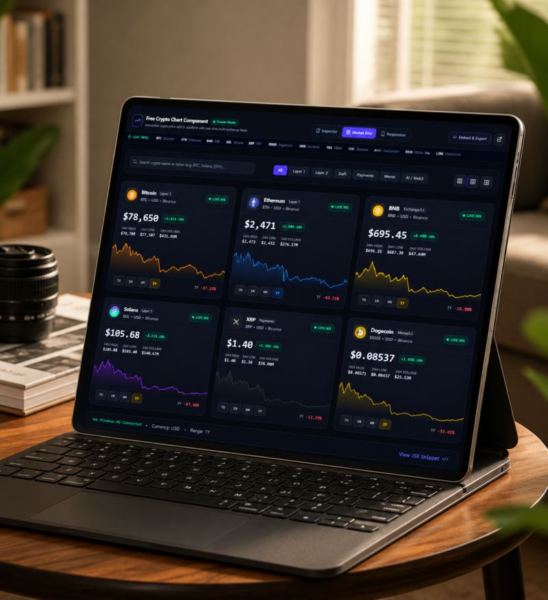 Crypto Chart Dashboard – Live Charts | React + Framer