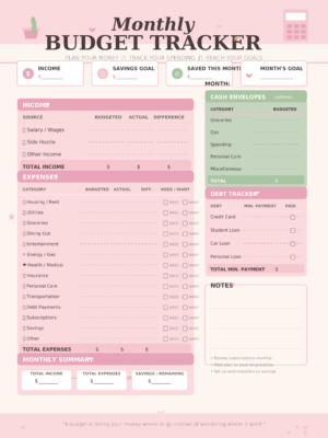 Monthly Budget Tracker PDF
