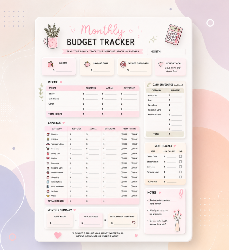 Monthly Budget Planner Printable