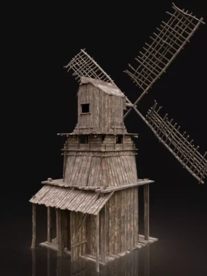 Enterable Farm Windmill 3d Model