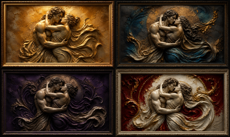 Romantic Bas Relief Wall Art Set of 4 – Luxury Printable Art