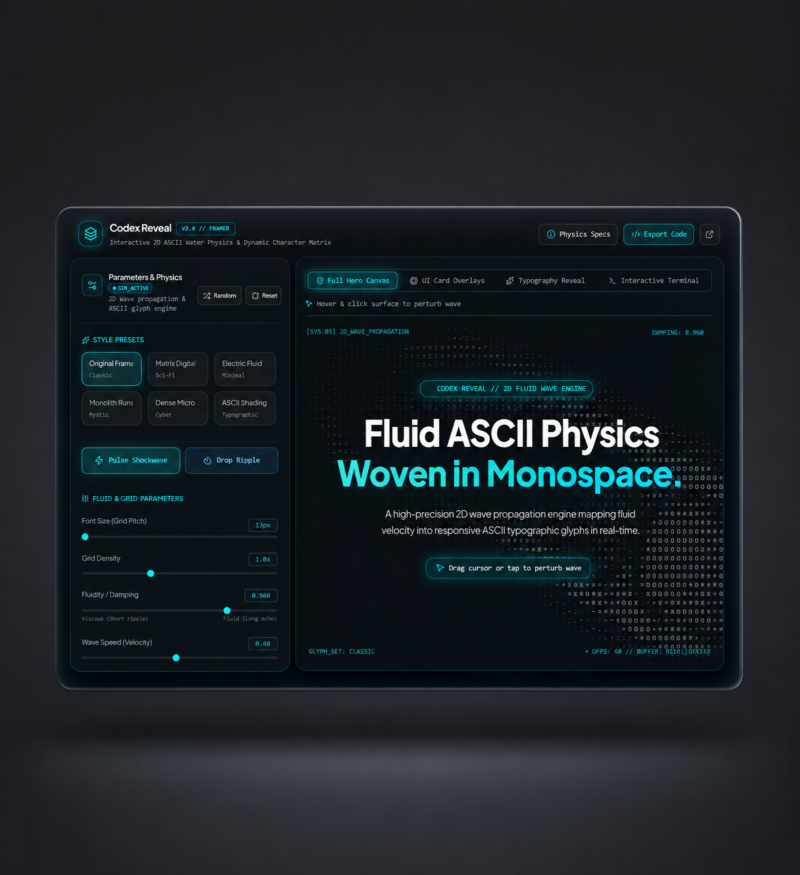 Code Reveal – Interactive ASCII Wave & Ripple React