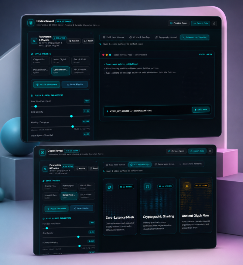 Code Reveal – Interactive ASCII Wave & Ripple React