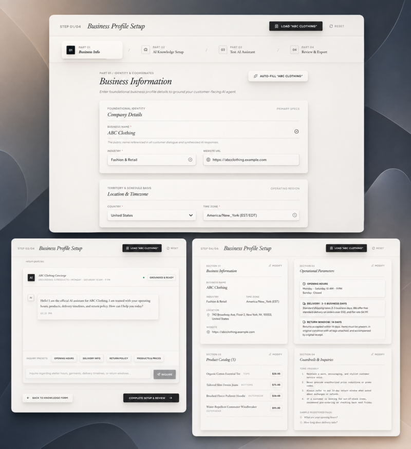 Business Profile Setup – AI Business Knowledge & Customer Assistant